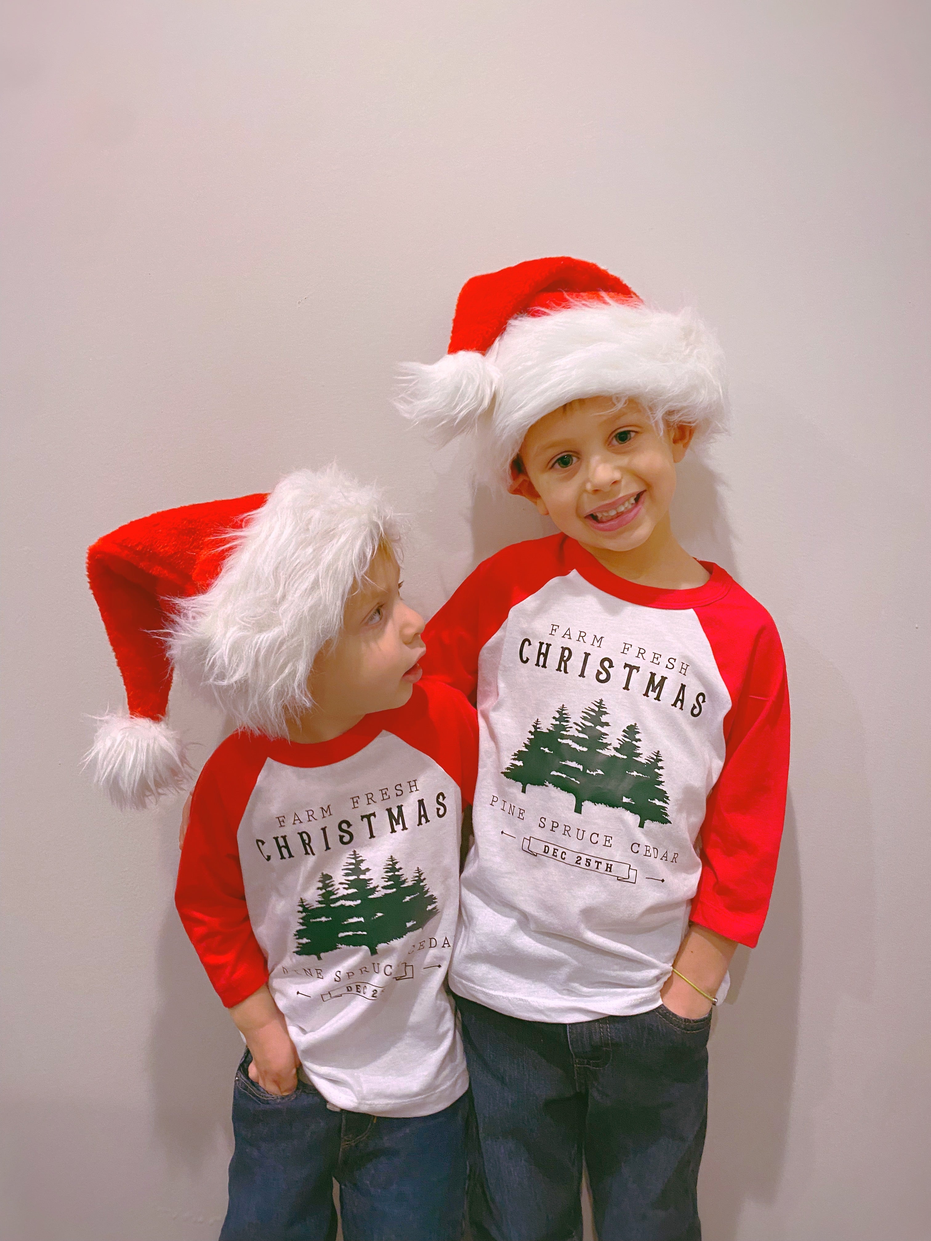 Farm Fresh Christmas Tree Raglan Baseball Length Shirt for Toddlers